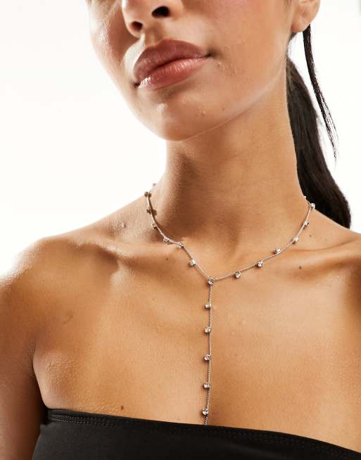 ASOS DESIGN - Lariat-ketting met kristallenontwerp in zilverkleur