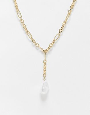 ASOS DESIGN lariat necklace with adjustable curb chain and pearl detail