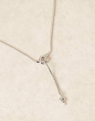 Asos Design Lariat Necklace With Chunky Knot Details In Silver