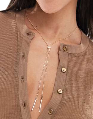 Asos Design Lariat Necklace With Fine Snake Chain Detail In Gold