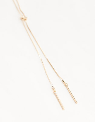 Asos Design Lariat Necklace With Fine Snake Chain Detail In Gold