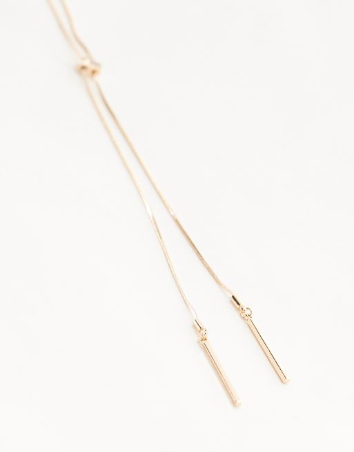 ASOS DESIGN lariat necklace with fine snake chain detail in gold tone