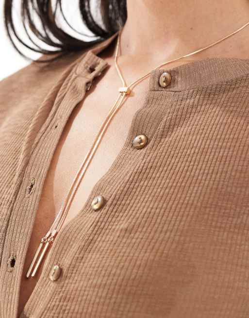 ASOS DESIGN lariat necklace with fine snake chain detail in gold tone