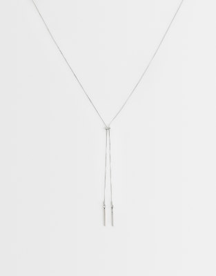 Asos Design Lariat Necklace With Fine Snake Chain Detail In Metallic