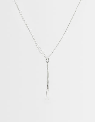 Asos Design Lariat Necklace With Fine Snake Chain Detail In Metallic