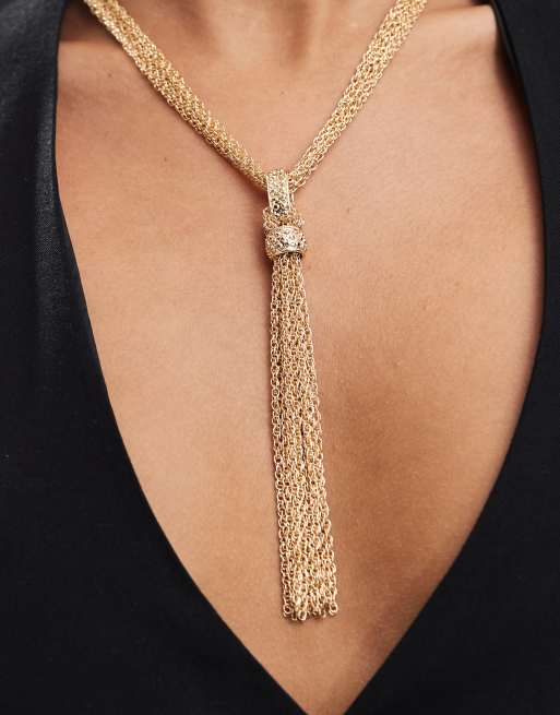 ASOS DESIGN lariat necklace with layered twist chain in gold tone, 4 of 4