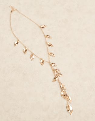 Asos Design Lariat Necklace With Leaf Detail In Gold