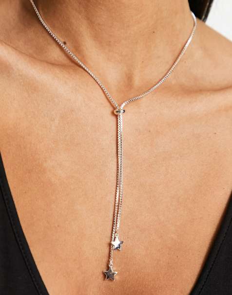 ASOS DESIGN – Lariat – Silberfarbene Halskette mit Sternanhänger - view 1