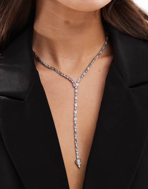 ASOS DESIGN - Lariat - Sølvfarvet halskæde med klar krystaludsmykning - view 1