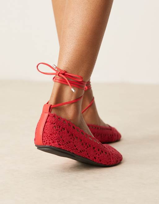 ASOS DESIGN Larissa ankle-tie ballets in red crochet