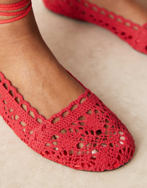 ASOS DESIGN Larissa ankle-tie ballets in red crochet