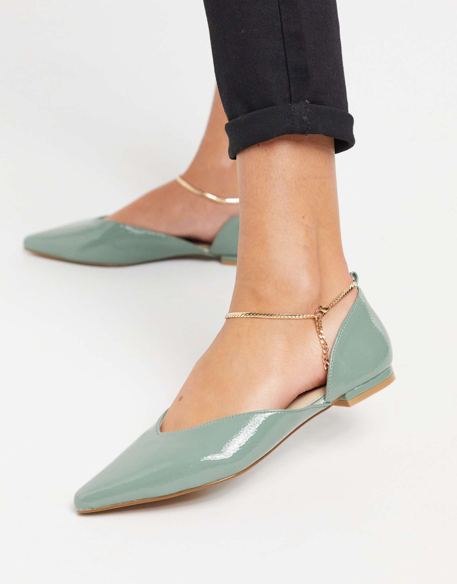 Балетки ASOS DESIGN Lark с браслетом на щиколотке цвета хаки