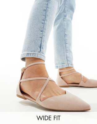 ASOS DESIGN Wide Fit Larna pointed ballet flats in beige - ASOS Price Checker