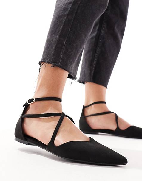 Boohoo Leather T Bar Pointed Flats in Black Womens Shoes Flats and flat shoes Espadrille shoes and sandals 
