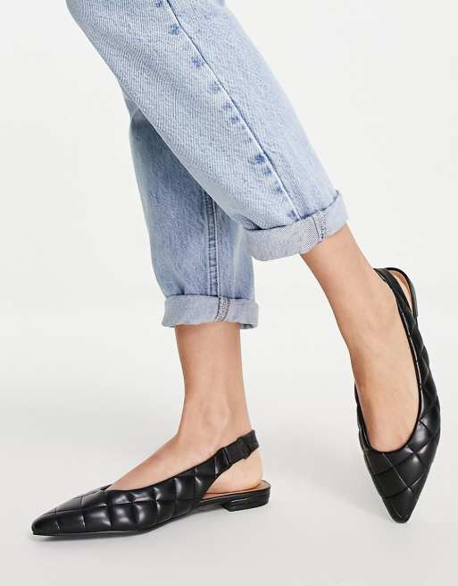 ASOS DESIGN – Lasca – Czarne pikowane balerinki z paskiem za piętą