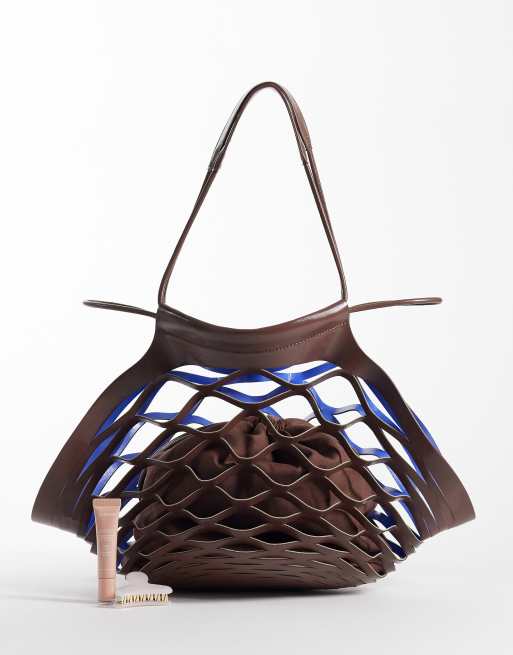 ASOS DESIGN laser cut slouchy tote bag in brown, 2 of 4