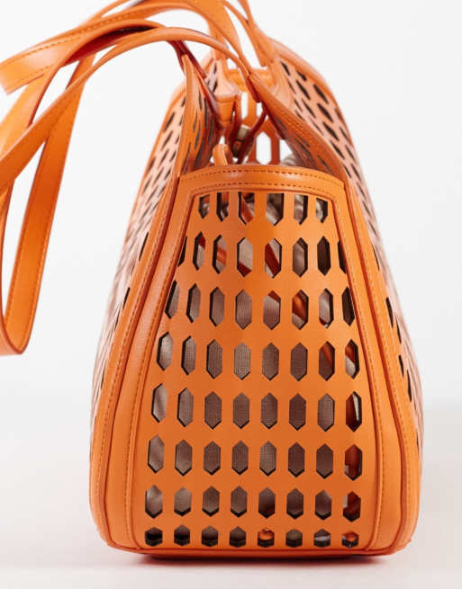 ASOS DESIGN laser cut tote bag in orange, 7 of 8