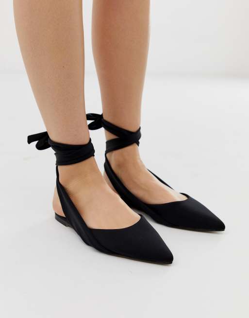 black flats with ribbon ties