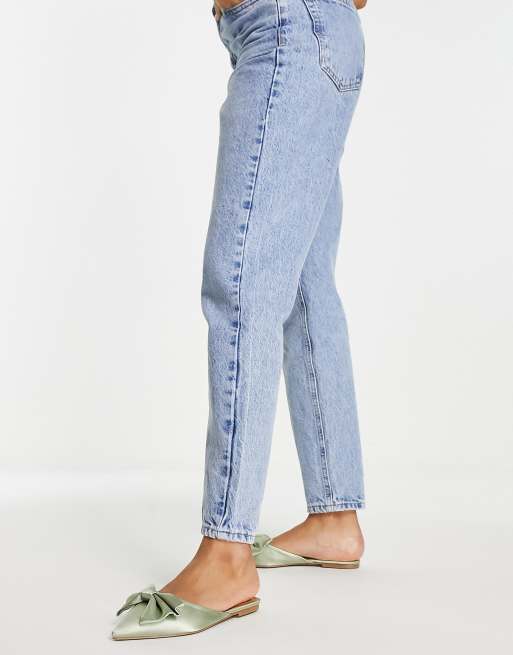 ASOS DESIGN Lass oversized bow pointed flat mules in sage green satin, 3 of 4