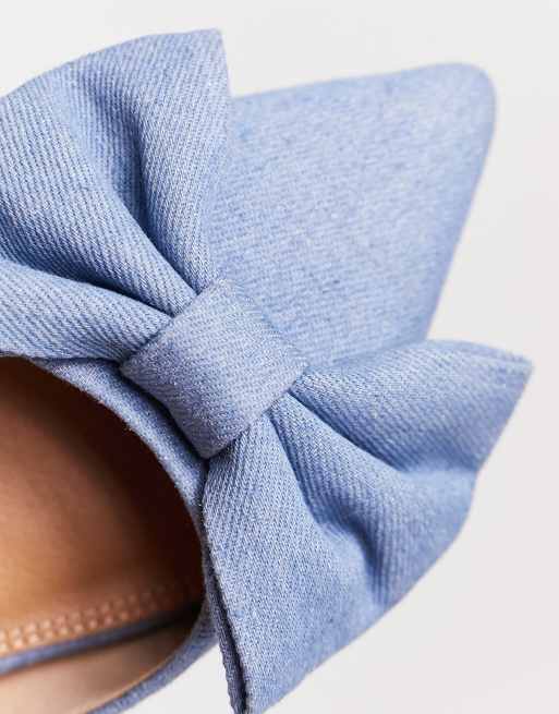 ASOS DESIGN Lass Sabot bassi a punta con fiocco oversize color denim ASOS