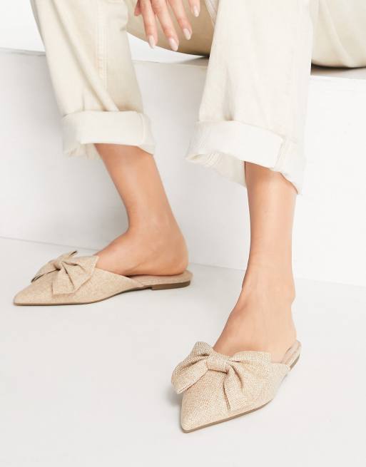 ASOS DESIGN – Lass – Spitze, flache Mules mit übergroßer Zierschleife aus Naturstoff, 4 von 4
