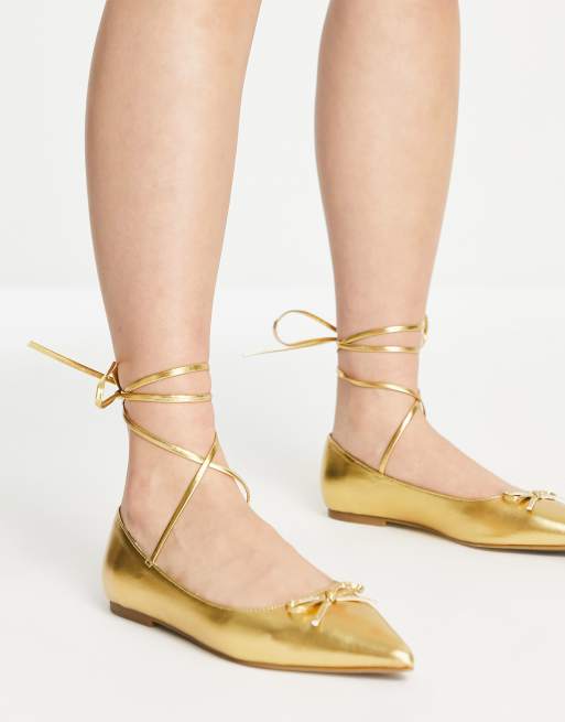 Gold metallic sale flat shoes