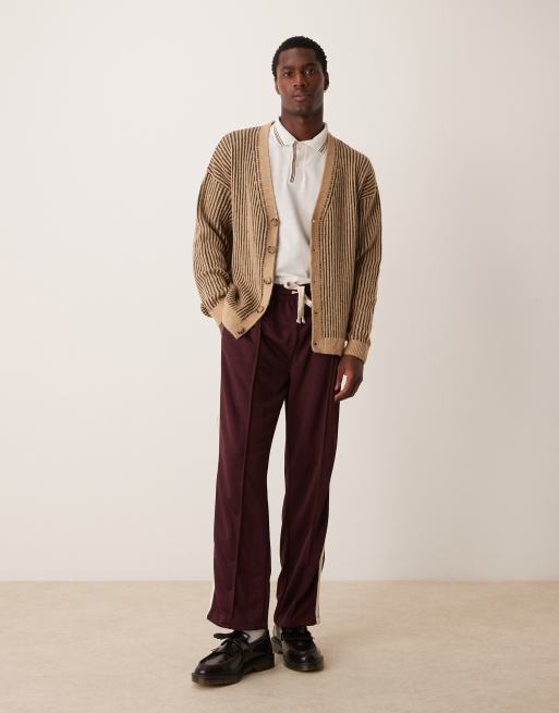 ASOS DESIGN – Lässig geschnittene Strickjacke aus plattiertem Rippstrick in Steinbeige, 2 von 4