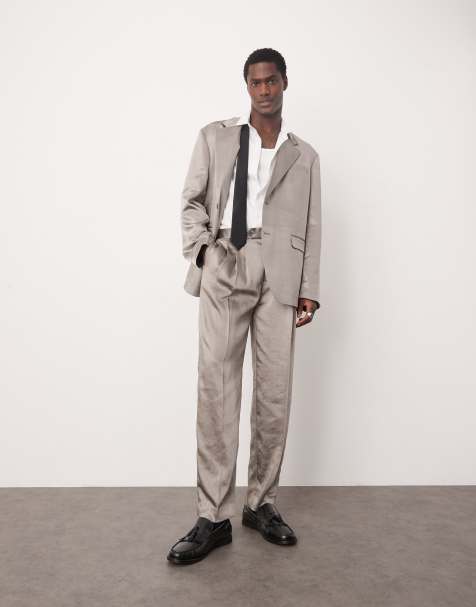 ASOS DESIGN – Lässig geschnittener Oversize-Anzug aus Satin in mattem Grau - view 1