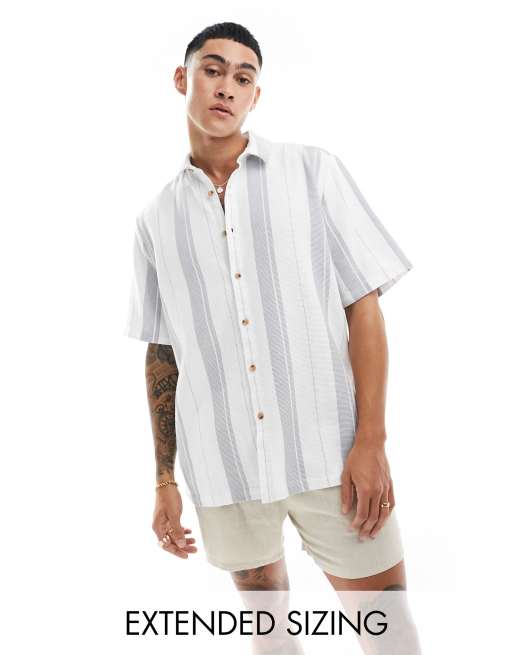 ASOS DESIGN – Lässig geschnittenes Hemd mit grauen Streifen in Korbgeflecht-Optik