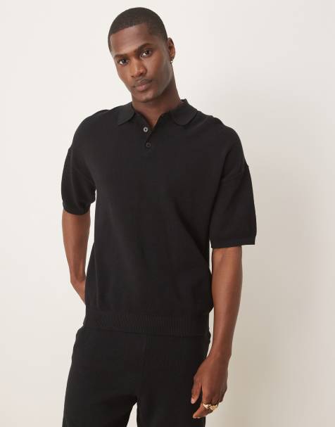 ASOS DESIGN – Lässig geschnittenes, leichtes Polohemd aus Pikee-Strick in Schwarz - view 1