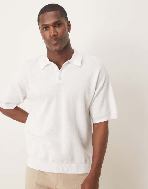 ASOS DESIGN – Lässig geschnittenes, leichtes Polohemd aus Pikee-Strick in Weiß - view 1