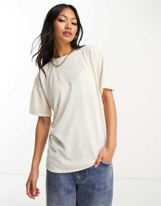 ASOS DESIGN – Lässig geschnittenes T-Shirt in Creme mit Textur und Rundhalsausschnitt, 3 von 4