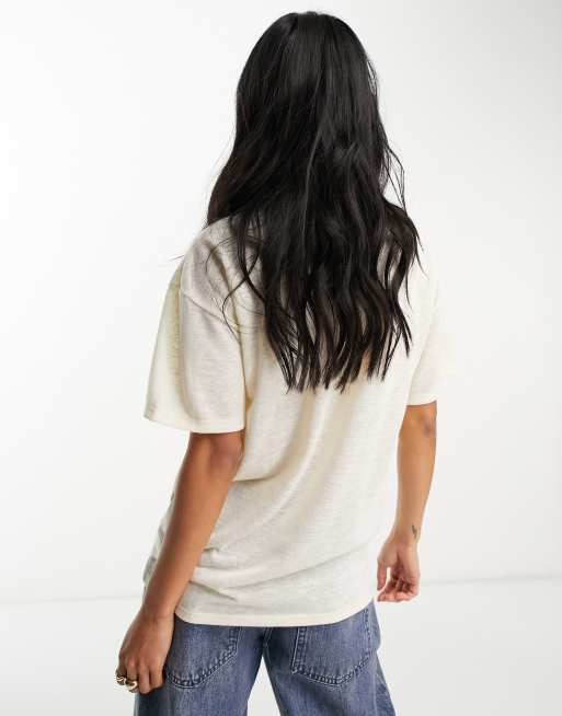 ASOS DESIGN – Lässig geschnittenes T-Shirt in Creme mit Textur und Rundhalsausschnitt, 4 von 4