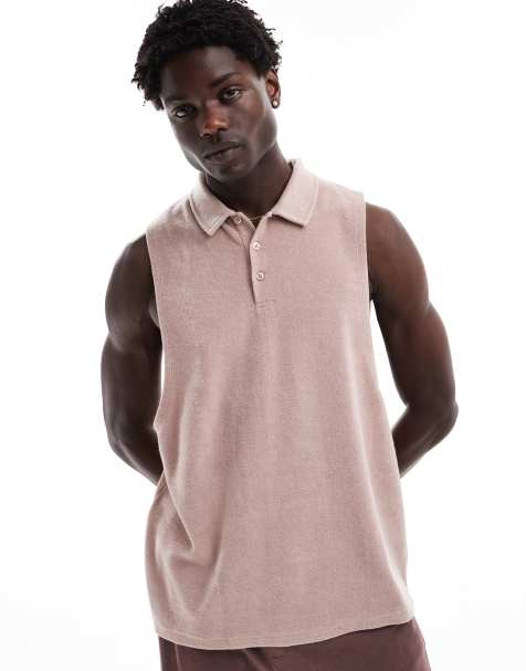 ASOS DESIGN – Lässig geschnittenes Tanktop aus rosa Frottee mit Polokragen - view 1