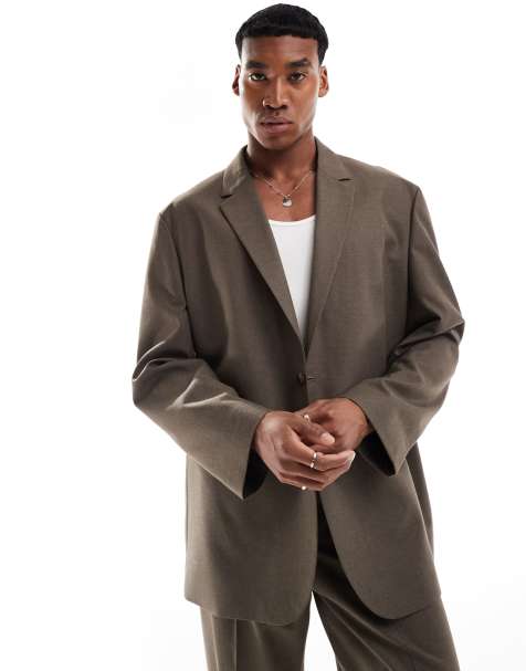 ASOS DESIGN – Lässige Anzugjacke mit lockerem Schnitt und melierter brauner Struktur - view 1