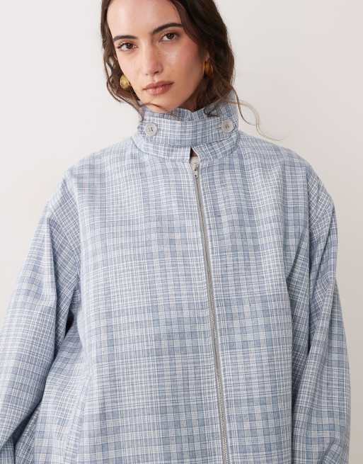 ASOS DESIGN lässige Harrington-Jacke mit blauem Karomuster, 3 von 4