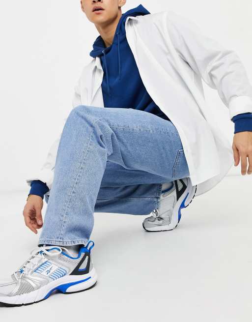 Asos Design Lassige Jeans Mit Hohem Bund In Verwaschenem Mittelblau Asos