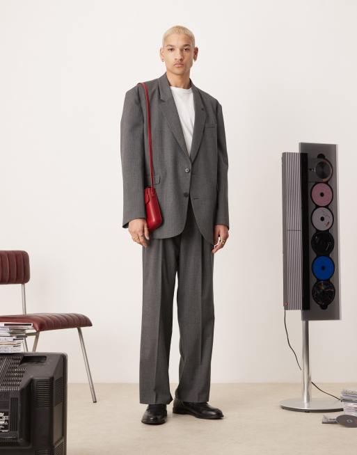 ASOS DESIGN – Lässige Oversize-Anzugjacke mit kleinem Fischgrätmuster in Anthrazit