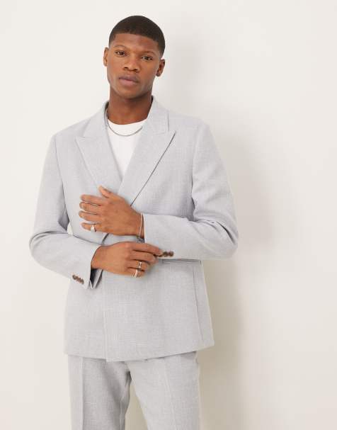 ASOS DESIGN – Lässige, regulär geschnittene Anzugjacke in hellgrauer Leinenoptik - view 1