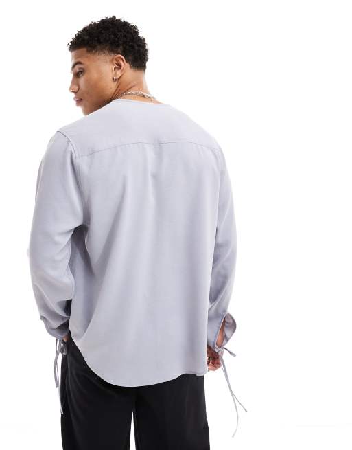 ASOS DESIGN – Lässiges Hemd in Flieder mit Bindedetails vorne, 4 von 4