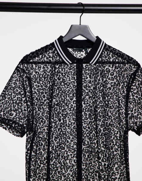 ASOS DESIGN – Lässiges Jersey-T-Shirt aus Netzstoff mit Leopardenmuster und Zierblenden - view 1
