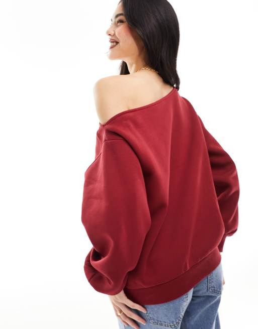 ASOS DESIGN Lassiges One Shoulder Sweatshirt in Weinrot ASOS
