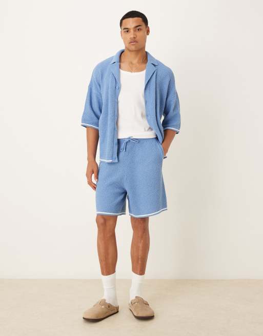 ASOS DESIGN – Lässiges Polohemd aus Strick in Hellblau mit Knopfleiste, Kombiteil, 2 von 5