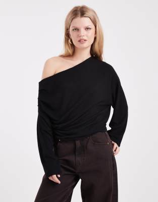 ASOS DESIGN - Lässiges, schulterfreies Oversize-Oberteil in Schwarz
