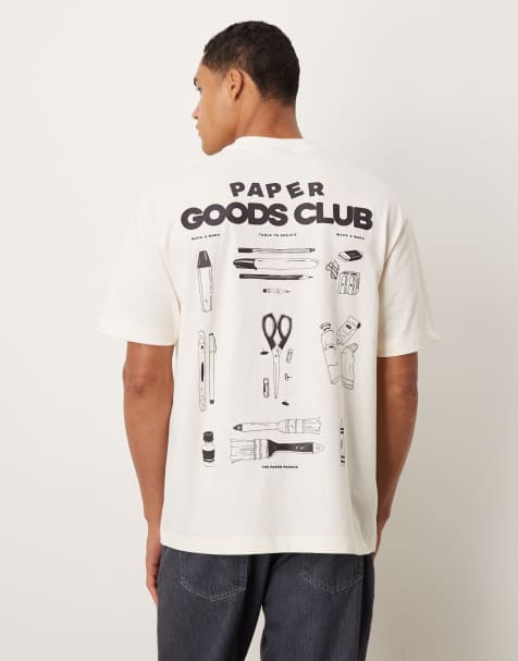 ASOS DESIGN – Lässiges T-Shirt in Beige mit großem Print auf der Rückseite - view 1