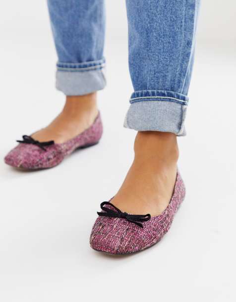 ASOS DESIGN - Last - Ballerines plates à bout carré en tweed - Rose