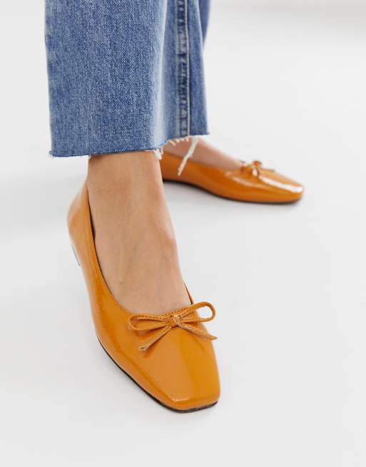 ASOS DESIGN Last square toe ballet flats in tan | ASOS