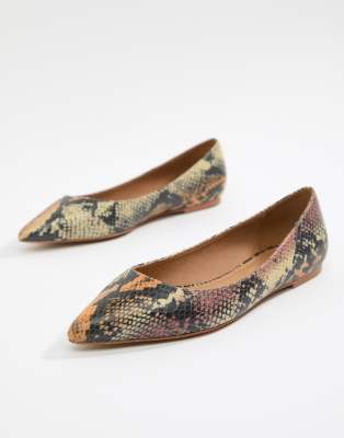 snake print pointed flats