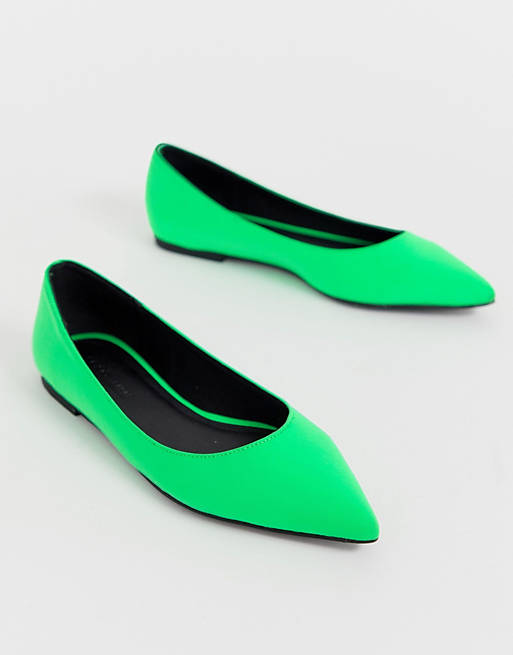 ASOS DESIGN Latch pointed ballet flats in neon green