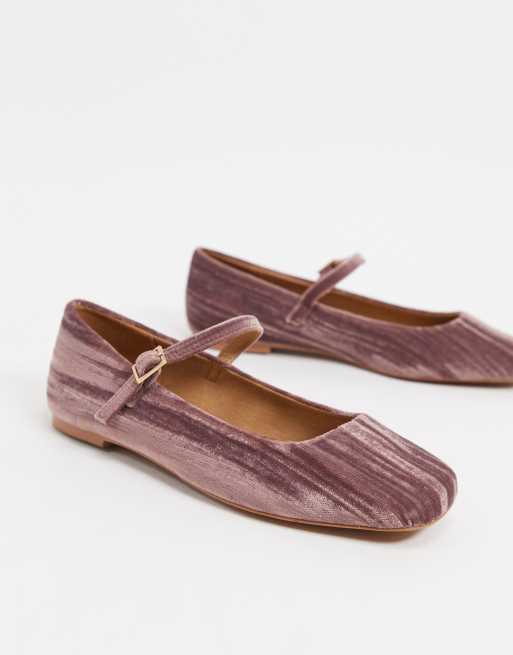 ASOS DESIGN - Late mary jane - Fluwelen ballerina's in mauve